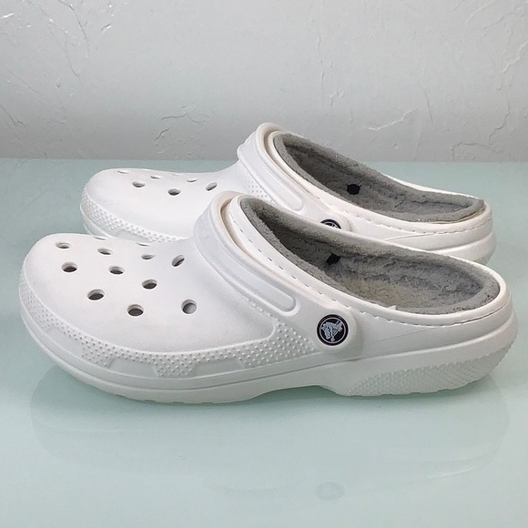 CROCS classic white Lined Dual Comfort clogs unisex size 10 women 8 men EUC - Picture 5 of 12